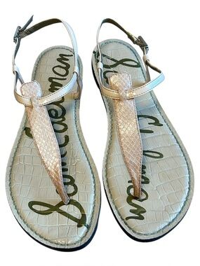 Sam Edelman Gigi sandals snakeskin pattern classic T-strap Pale Pink/Peachy sz 8